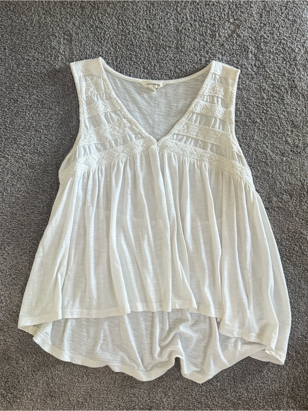 Lucky Brand White Crochet Yoke V-Neck Tank